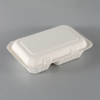 9*6 Pouces Biodégradable Canne À Sucre Bagasse 2 Compartiment Clamshell Conteneur Alimentaire À Emporter Emballage Alimentaire Boîte À Lunch
