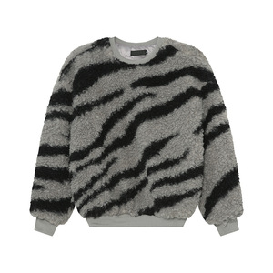 Vêtements pour hommes |   Nouveau pull en polaire polyester pour l'automne, coupe ample et ajustée, épaissi, à rayures zébrées, en peluche d'agneau, anti-rétrécissement, taille unique - Product Image 6