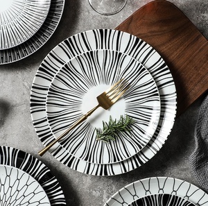 Best Selling Western Style Creative Black and <b>White</b> Line Steak and Spaghetti <b>Dinner</b> Plates for Hotels and Households - Product Image 6