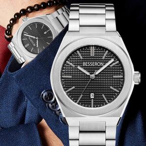 Reloj de Cuarzo de Acero Inoxidable para Hombre, Diseño Personalizado BESSERON, Esfera de 42 mm, Correa de Cuero, Movimiento Japonés, Estilo Ejecutivo, Fabricación OEM - Product Image 2