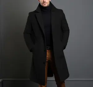 몸에 맞는 핫 세일 겨울 따뜻한 성인 코트 남자의 긴 폴리에스터 외투 편안한 단색 비즈니스 트렌치 코트