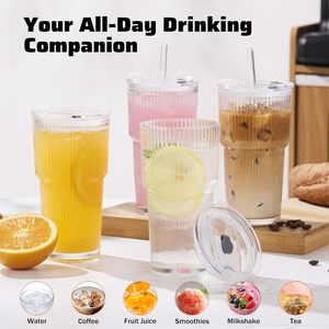 Vasos de Vidrio Grueso con Tapa y Pajitas <span class=keywords><strong>para</strong></span> Café Helado, Ideal <span class=keywords><strong>para</strong></span> Café, Smoothies, Cócteles y Jugos, Transparente - Product Image 5
