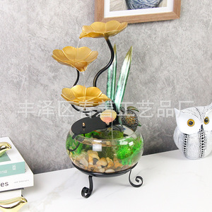 Pecera de Vidrio de Escritorio con Fuente de Agua, Diseño Circular Elegante para Oficina, Decoración del Hogar, Regalo, 110-240V, Fácil de Limpiar - Product Image 2