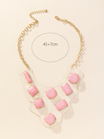 Collier bib statement surdimensionné en résine rose et acrylique transparent, bijoux fantaisie OEM/ODM, collier en résine transparente doré pour femme