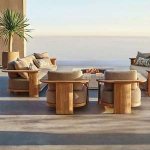 Muebles de Jardín SUNWAY, Conjuntos de Sofás de Madera Impermeables para Exteriores, Sofá de Patio de Teca para Hotel, Conjunto de Sofás de Jardín de Lujo, Muebles de Patio - Product Image 1