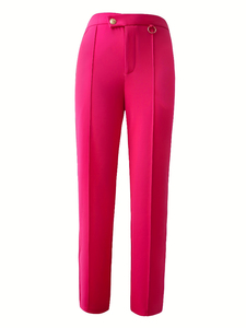 2358 grossistes élégant femme Pleater pantalon bureau dame rose solide mince droite taille haute femmes pantalon à jambes larges - Product Image 4