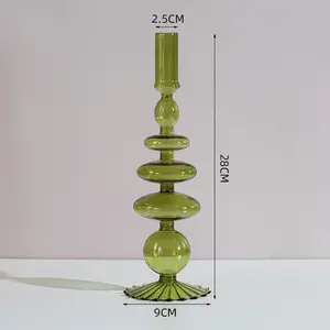 Kandil transparan kaca berwarna Diameter 9cm, kandil transparan tinggi 28cm untuk ruangan