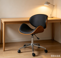 Chaise de bureau moderne du milieu du siècle en bois courbé avec revêtement en cuir PU, chaise de bureau pivotante réglable, base en acier inoxydable pour salle à manger