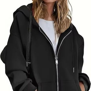 Sudadera con Capucha y Cremallera Informal de Moda para Mujer, Chaqueta Estilo <span class=keywords><strong>Novio</strong></span> Básica de Otoño Invierno con Logotipo Frontal, Diseño Personalizado ODM - Product Image 1