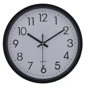 促销便宜的塑料时钟黑色框架白色表盘10英寸静音现代经典石英圆形定制挂钟