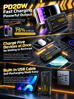 HYTO Power Bank portabel 10000mAh 20000 W, tampilan LED pengisi daya Cepat PD dengan kabel USB Tipe C Android