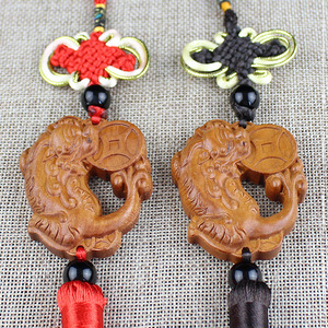 Peach Wood Pixiu Carving Pendant With Coin Design For <b>Car</b> <b>Interior</b> Decoration Gift From China - Product Image 1