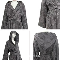 Peignoir en coton au design tendance, jacquard à poils coupés, col châle de luxe, à capuche, avec logo personnalisé pour femme