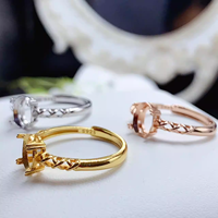 Großhandel 18K vergoldeter 925er Sterlingsilber ovaler Edelsteinring mit leerer Krappenfassung ohne Hauptstein für DIY-Schmuck