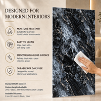 Panneau mural en PVC brillant MORLENX, imitation marbre veiné noir et gris, pour projets d'aménagement intérieur commercial de luxe