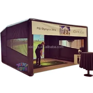 Air sealed inflatable golf simulator tent, Inflatable golf training simulator cage tent with movie screen