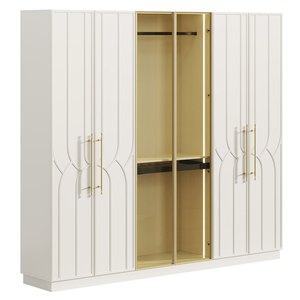Ensemble de meubles de chambre à coucher luxueux en tissu blanc avec lit, armoire, coiffeuse, miroir pleine longueur Aina par WOODEX Home Furniture - Product Image 2
