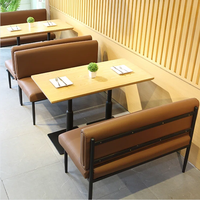 Moderne Simple Restaurant personnalisé en cuir métal canapé banquette hôtel café boutique salle à manger table en bois et chaises en rotin ensemble