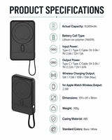 Cargador Portátil Power Bank de 10000mAh con Cable para Android, Huawei, Xiaomi, Samsung, iPhone y Apple Watch