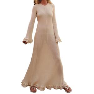 Robe longue élégante pour femme, col rond, manches longues, tricotée, taille haute, coupe ajustée, style OEM personnalisé - Product Image 5