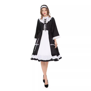 Cosplay Maid Costume Black <b>White</b> Dress With <b>Apron</b> Anime Stage Outfit Adult Size - Product Image 3