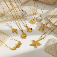 Collar de Moda con Colgante en Forma de Cangrejo, Incrustado con Circonitas, de Acero Inoxidable, Serie Océano, con Estrella de Mar y Concha, para Verano