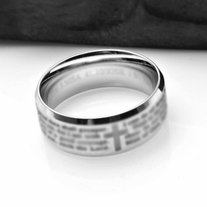Titanium Steel Cross Scripture <b>Ring</b> Unisex Gift Jewelry Black Steel Gold K R126 - Product Image 4