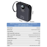 Cadeaux promotionnels Mini Power Bank 10000mAh PD 22.5W Charge rapide Powerbank portable avec 2 câbles intégrés et écran LED