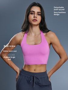 Nuevo sujetador deportivo estilo europeo americano, sexy, con cuello halter, sin tirantes, transpirable, de alta sujeción para mujer, estilo moderno con cuello envolvente. - Product Image 1