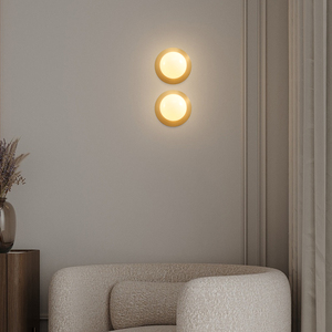 <span class=keywords><strong>Applique</strong></span> murale ronde moderne en gros, style américain classique, <span class=keywords><strong>globe</strong></span> en verre laiteux, <span class=keywords><strong>applique</strong></span> murale LED avec disque en laiton pour escalier, salon - Product Image 6