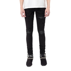 DiZNEW Denim Factory <span class=keywords><strong>Pantalon</strong></span> de motard Jeans noirs déchirés Design de mode pour hommes - Product Image 1