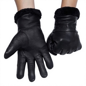 Leather <b>Touch</b> <b>Screen</b> <b>Gloves</b> with Faux Fur Lining Eco-Friendly Thermal Winter Outdoor Wrist Length Plain Style - Product Image 4