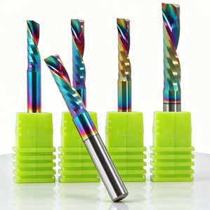 1F Down Cut Rainbow Coating Single <b>Flute</b> End Mill Solid Carbide CNC Router Bit Set for Acrylic Wood <b>Plastic</b> Aluminum Milling - Product Image 1