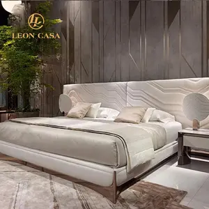Set kamar tidur desain Italia ukuran Ratu atau Ukuran Raja Set papan kepala tempat tidur Modern mewah dengan ikat kepala besar