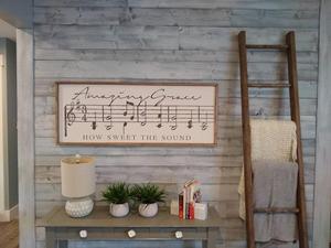 Amazing Grace Sign Music <span class=keywords><strong>Notes</strong></span> Grand panneau en bois Christian Sonwall Home <span class=keywords><strong>Deco</strong></span> Panneau en bois - Product Image 5