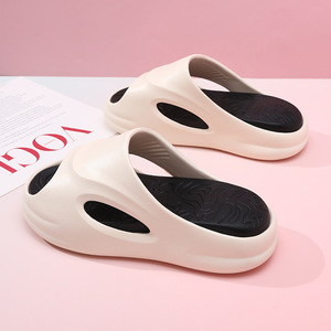 Chanclas de verano para mujer, suela gruesa, EVA, antideslizantes, transpirables, sandalias para playa y exteriores, color blanco, beige, negro, tallas 36 a 45 - Product Image 1