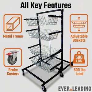 Chariot utilitaire industriel en métal robuste EVER-LEADING à 4 niveaux - Capacité de 500 lb - Étagère mobile pour l'entretien des usines et des entrepôts - Product Image 3