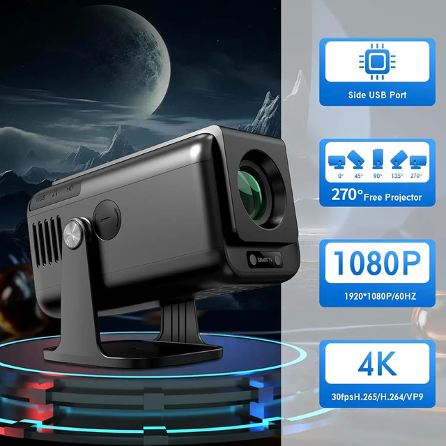 YDH-HY500 2025 New Product 900 Lumens 950S Chip 120 Inch 4K Android 13 BT 5.0 Home Theater 1080P Indoor Portable Projector
