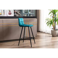 Chaise haute de tabouret de bar de cuisine de velours de bleu marine moderne nordique pour la table de barre