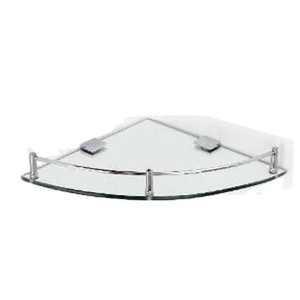 Étagère d'angle <span class=keywords><strong>murale</strong></span> en <span class=keywords><strong>verre</strong></span> pour salle de bain d'hôtel moderne avec design en forme d'éventail, finition chromée écologique - Product Image 1