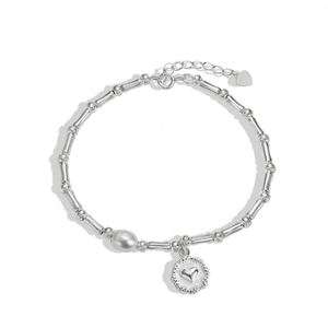 Dylam Stylish Fashion Fine Jewelry Women 925 Sterling Silver Rhodium Plated Bamboo Joint Chain <b>Bead</b> Circle Pendant <b>Bracelets</b> - Product Image 1