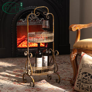 Porte-vin vintage en laiton 50,5x34,5x83cm, présentoir de rangement multi-niveaux pour salon - Product Image 2