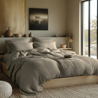 Housse de couette en mousseline douce à deux couches en coton naturel, ensemble de literie complet pour la maison, la chambre à coucher, usage quotidien