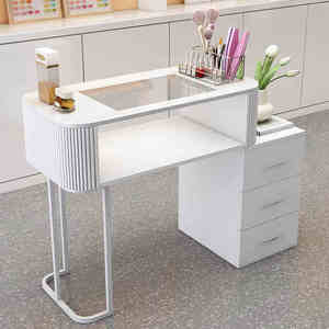 <span class=keywords><strong>Table</strong></span> à ongles style crème blanche multifonctionnelle en verre pour une personne, ensemble complet, luxe léger, <span class=keywords><strong>table</strong></span> à ongles minimaliste pour la maison - Product Image 4