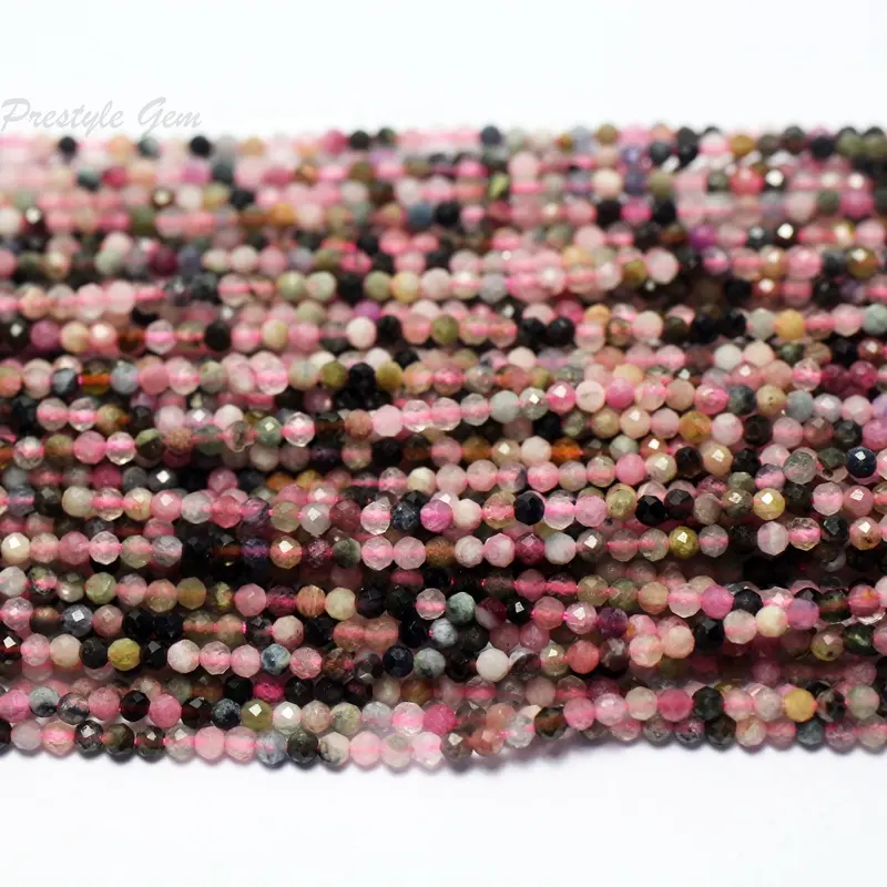 Turmalina Natural de colores, cuentas sueltas redondas pequeñas facetadas de 2 mm para fabricación de joyas o diseño DIY, venta al por mayor