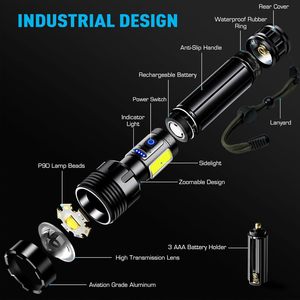 Мощный светодиодный фонарь XHP70 с зумом, перезаряжаемый, 2000 лм, тактический фонарик с высокой светоотдачей - Product Image 3