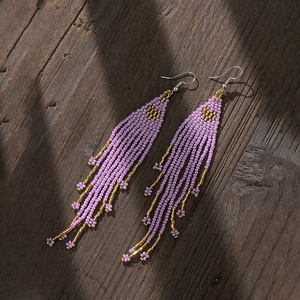 Perles de riz tissées boucles d'oreilles exagérées Uionen 1007 Design géométrique à la mode mode Niche Resort Style pour les femmes alliage principal - Product Image 3