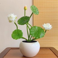 Fleurs de lotus artificielles réalistes en plastique, petit pot de plante Bouddha, décoration zen pour la maison, durable et longue durée