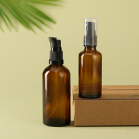 Flacon pompe en verre ambré rond pour tonique, huile florale, sérum visage et huile essentielle – 50/100 ml – Bouteille vide pour cosmétiques