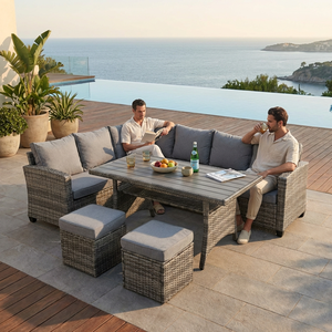 Bequemes Outdoor-Lounge-<span class=keywords><strong>Sofa</strong></span>-<span class=keywords><strong>Set</strong></span> Stilvolle Terrassen-Essgruppe aus Korbgeflecht im Angebot Luxuriöse Rattan-Gartenmöbel für Villen aus Stahl - Product Image 2